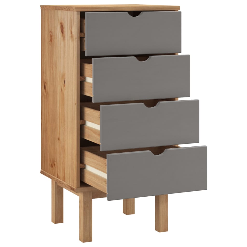 Chest of drawers OTTA brown and grey 45x39x90 cm solid pine wood