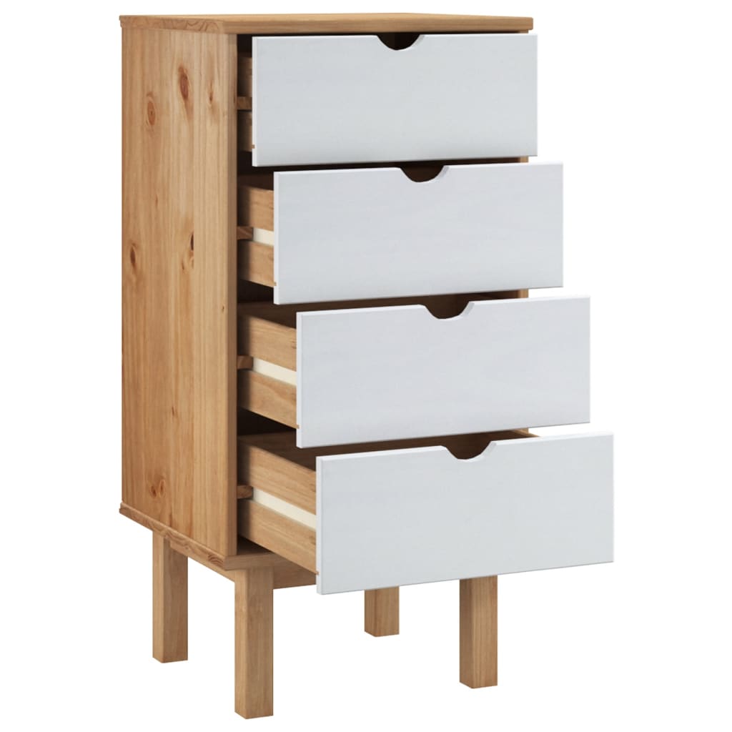 Kommode OTTA brun og hvit 45x39x90 cm heltre furu
