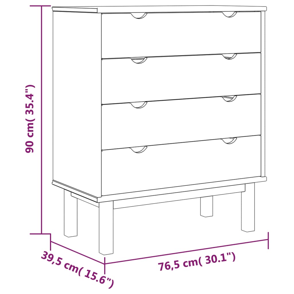 Kommode OTTA brun og grå 76,5x39,5x90 cm heltre furu