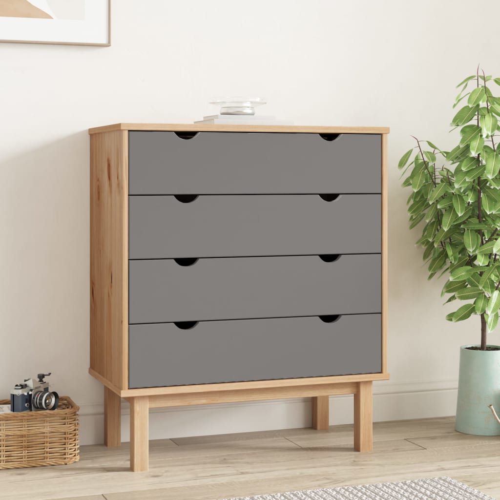 Kommode OTTA brun og grå 76,5x39,5x90 cm heltre furu