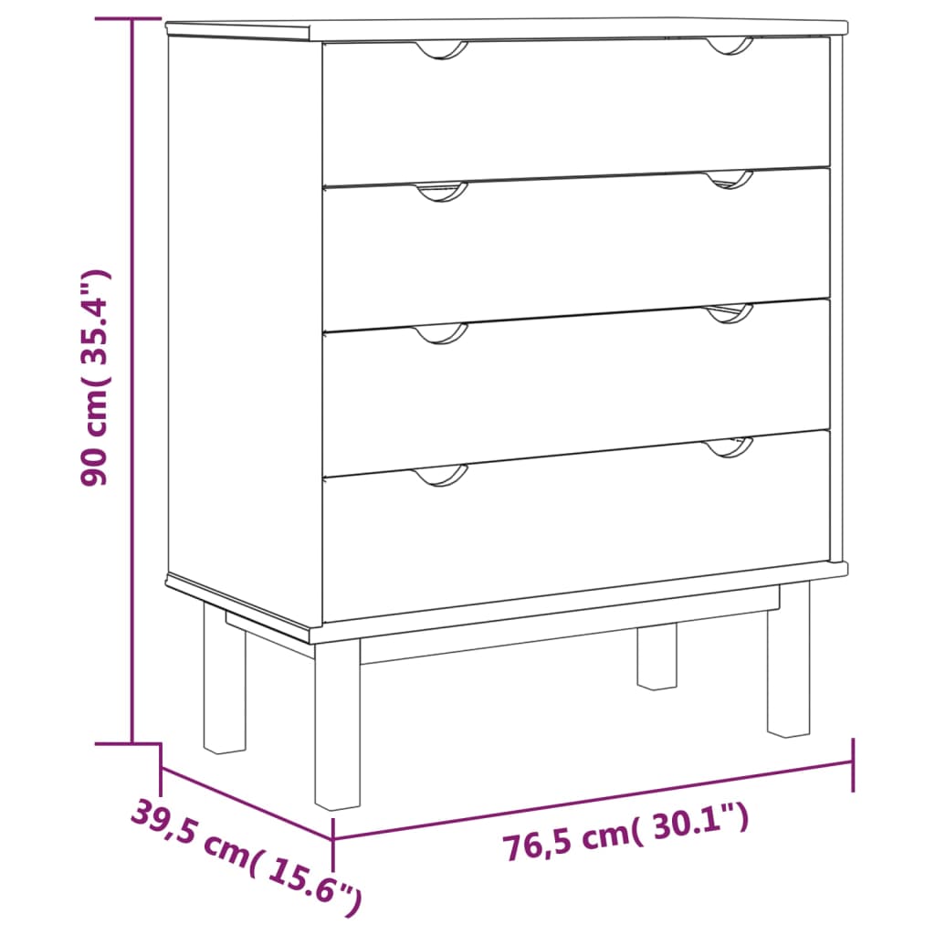 Kommode OTTA brun og hvit 76,5x39,5x90 cm heltre furu