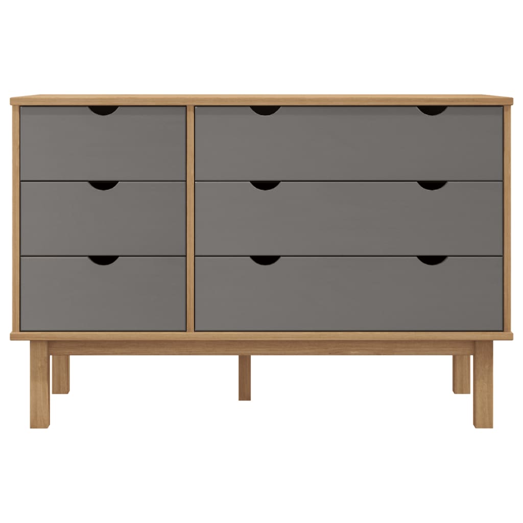 Chest of drawers OTTA brown and grey 111x43x73.5 cm solid pine wood