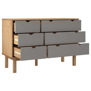 Chest of drawers OTTA brown and grey 111x43x73.5 cm solid pine wood
