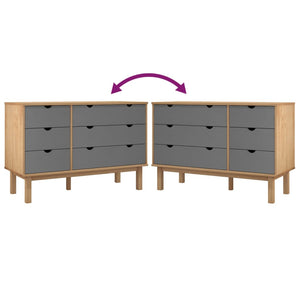 Chest of drawers OTTA brown and grey 111x43x73.5 cm solid pine wood