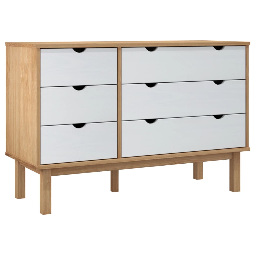 Chest of drawers OTTA brown and white 111x43x73.5 cm solid pine wood