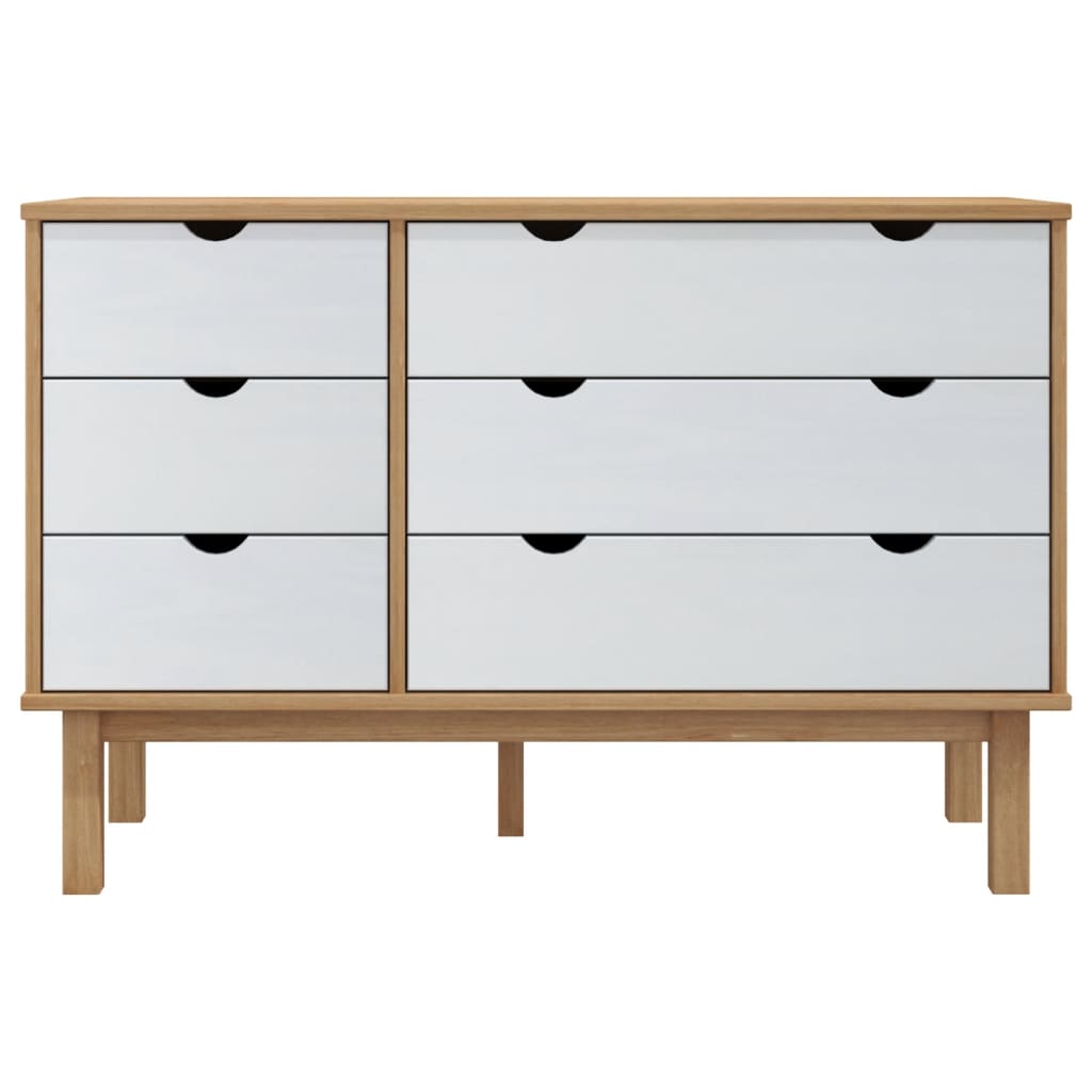 Chest of drawers OTTA brown and white 111x43x73.5 cm solid pine wood