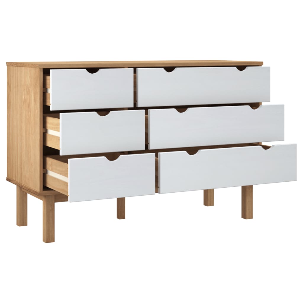 Chest of drawers OTTA brown and white 111x43x73.5 cm solid pine wood