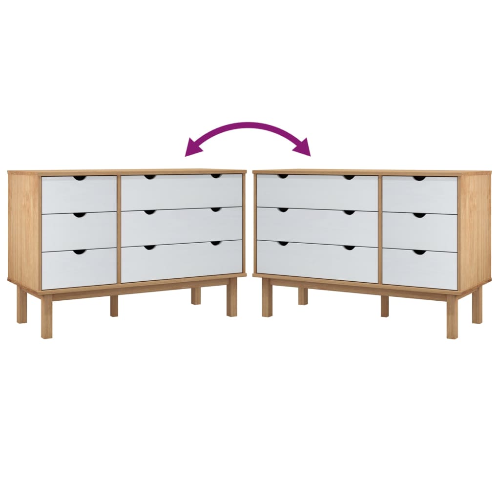 Chest of drawers OTTA brown and white 111x43x73.5 cm solid pine wood