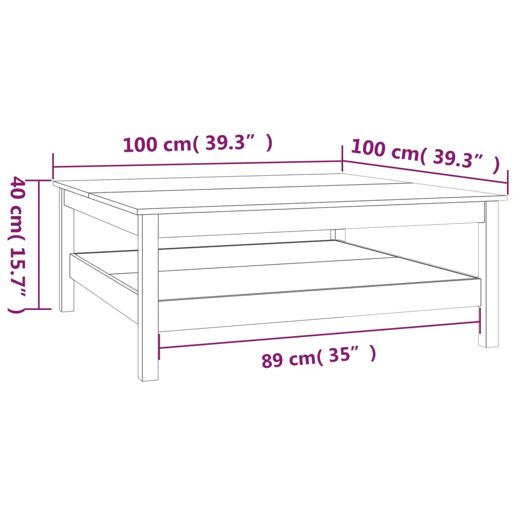 Salongbord 100x100x40 cm heltre furu