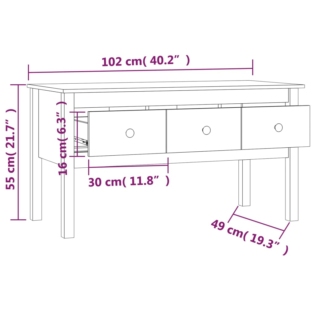 Salongbord 102x49x55 cm heltre furu