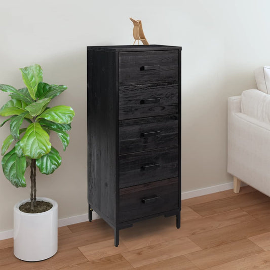 Chest of drawers black 42x35x110 cm solid pine wood