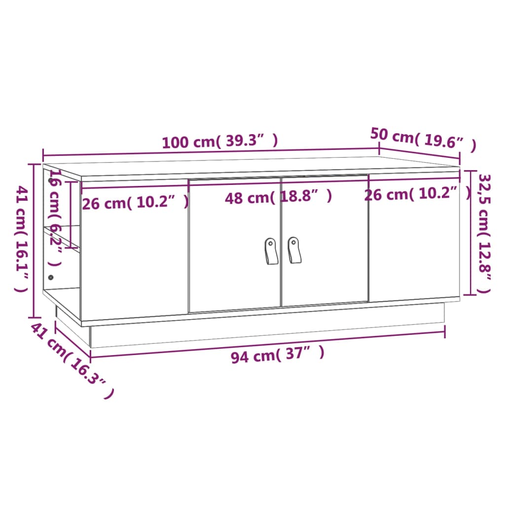 Coffee table 100x50x41 cm solid pine