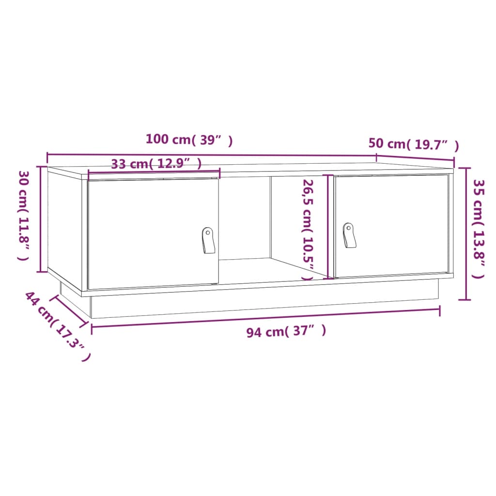 Salongbord 100x50x35 cm heltre furu