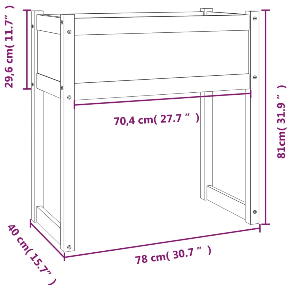 Plantekasse hvit 78x40x81 cm heltre furu