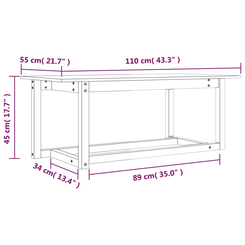 Coffee table 110x55x45 cm solid pine wood