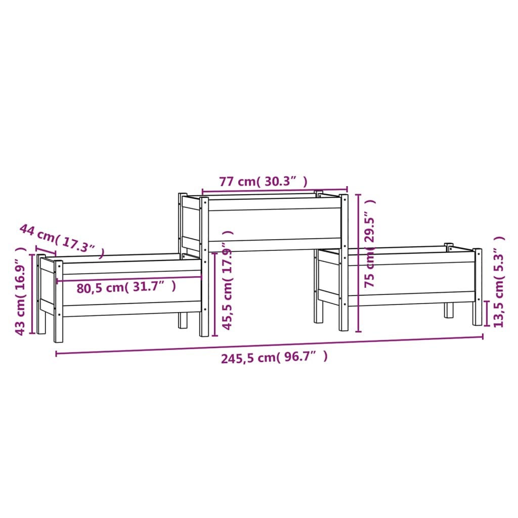 Plantekasse honningbrun 245,5x44x75 cm heltre furu