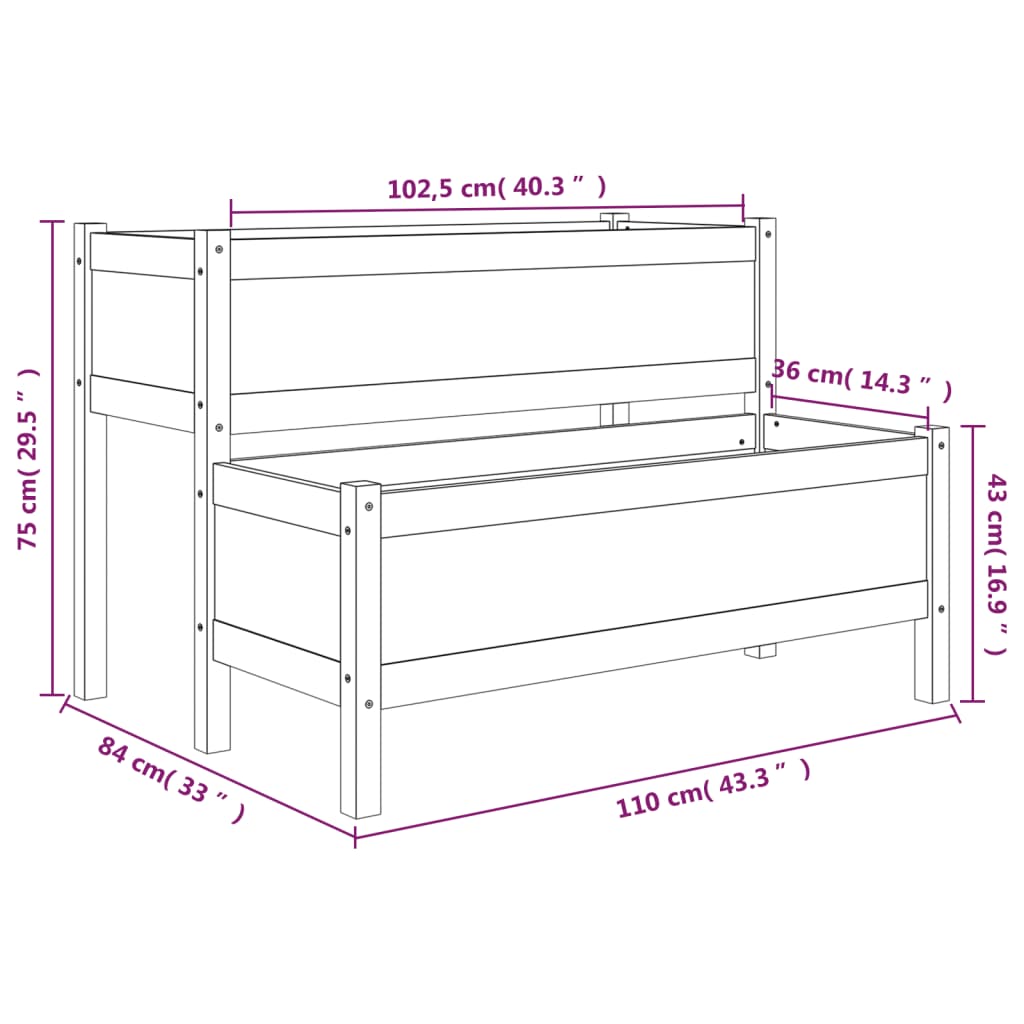 Plantekasse hvit 110x84x75 cm heltre furu