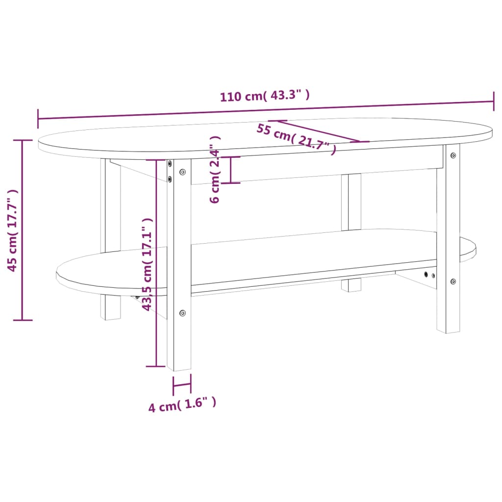 Coffee table 110x55x45 cm solid pine wood