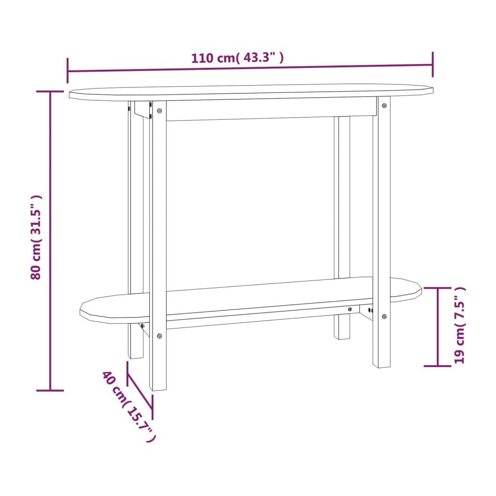 Console table honey brown 110x40x80 cm solid pine wood