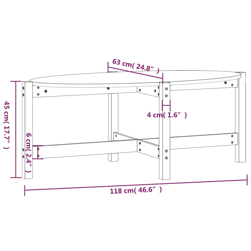 Coffee table 118x63x45 cm solid pine wood