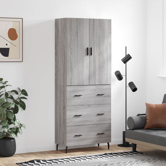 Highboard grå sonoma 69,5x34x180 cm konstruert tre