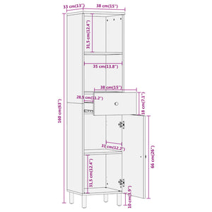 Baderomsskap 38x33x160 cm heltre mango