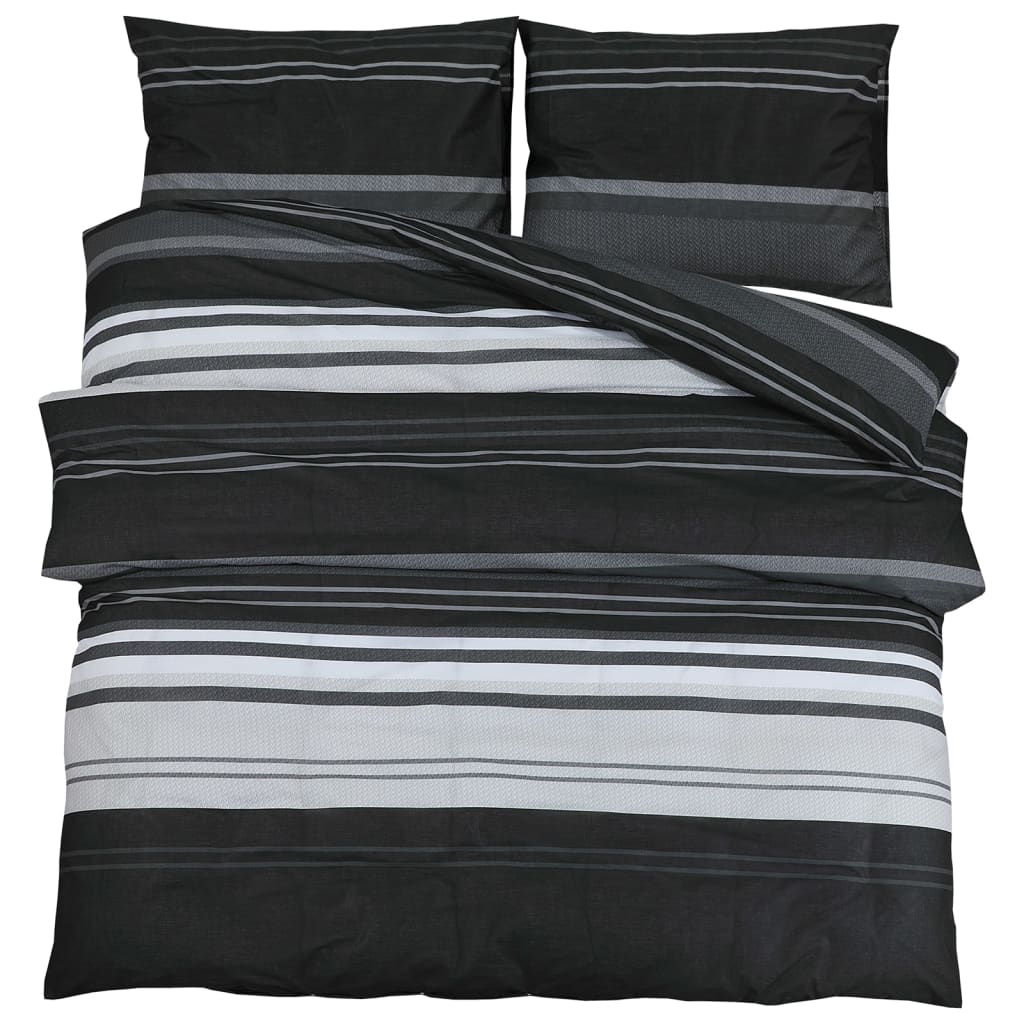 Sengesett svart og hvit 225x220 cm bomull