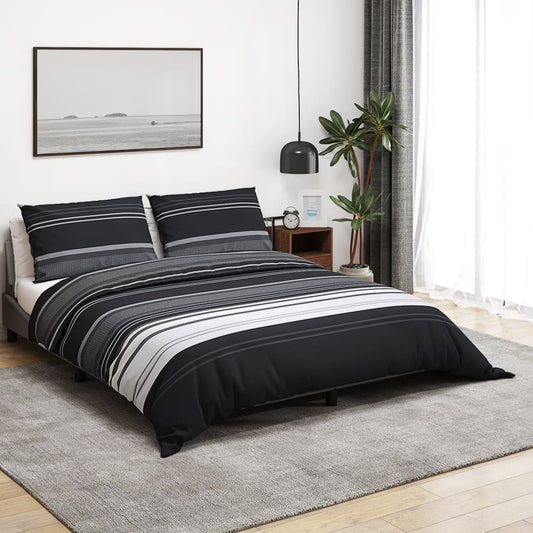 Sengesett svart og hvit 225x220 cm bomull