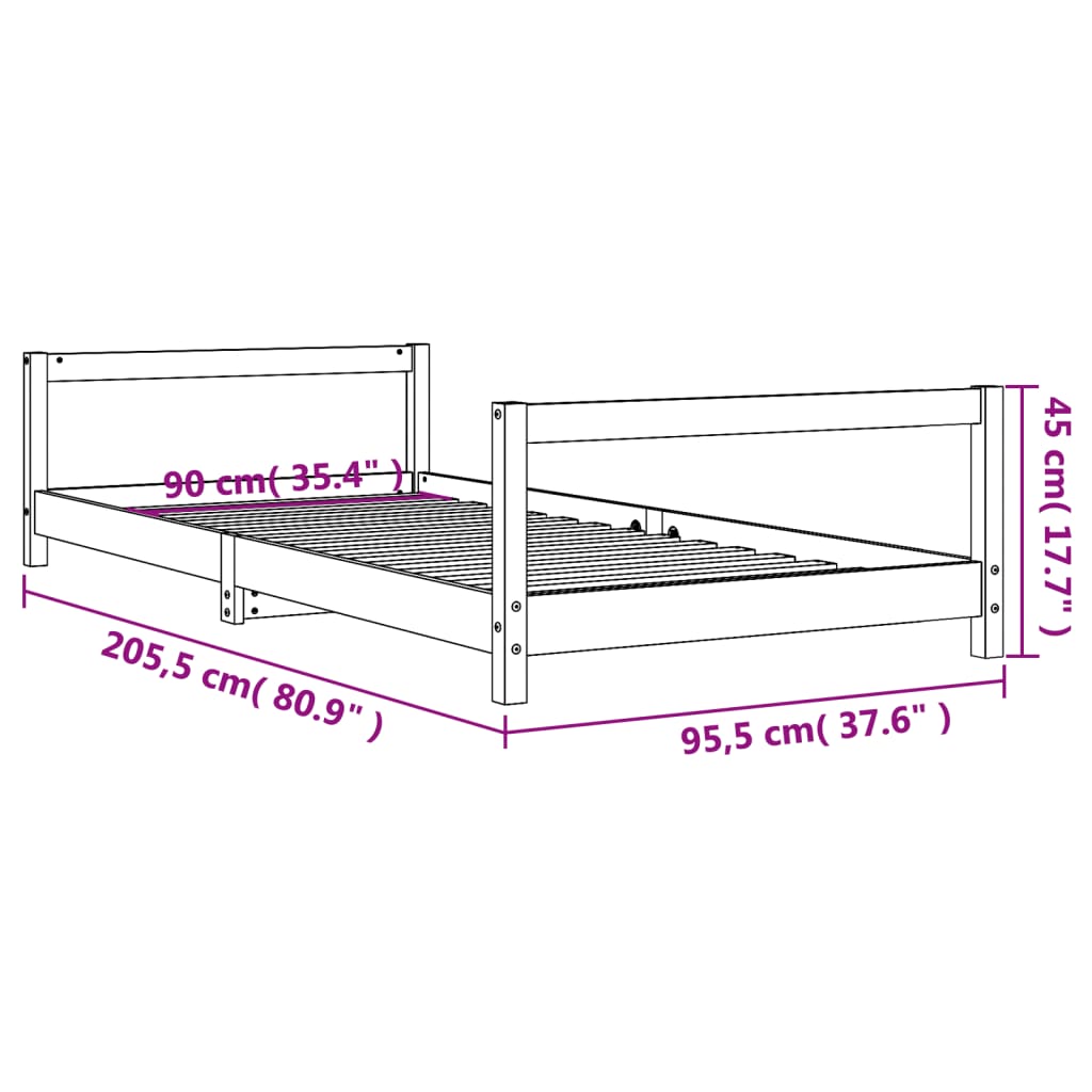Barnesengeramme svart 90x200 cm heltre furu