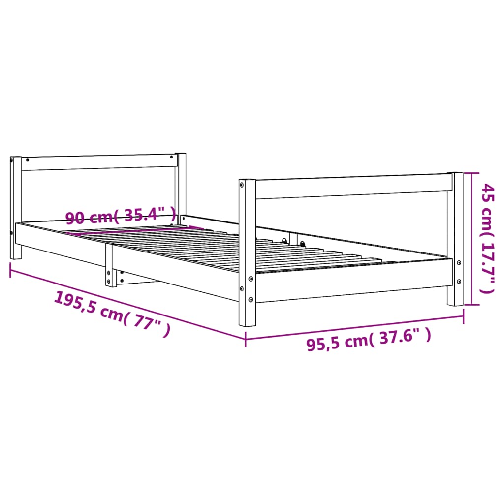 Barnesengeramme 90x190 cm heltre furu