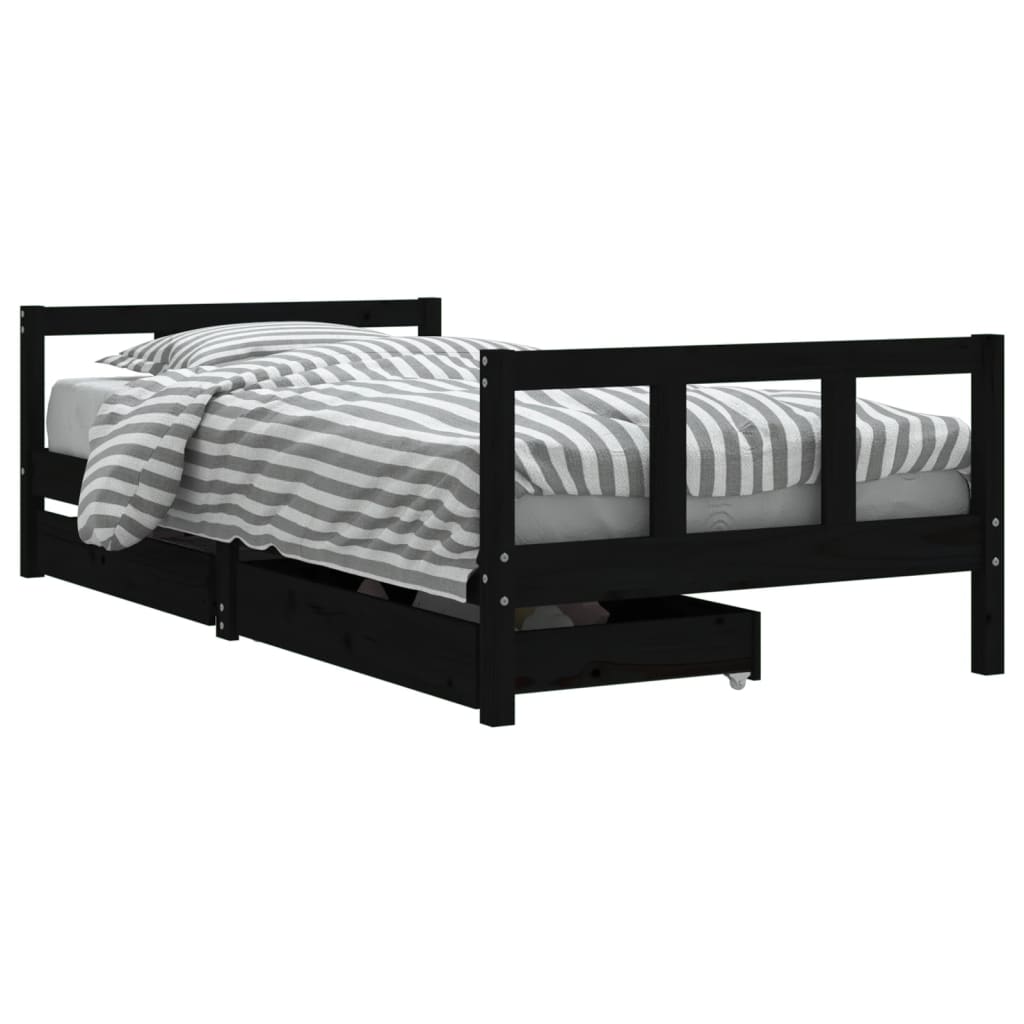 Barnesengeramme med skuffer svart 90x190 cm heltre furu