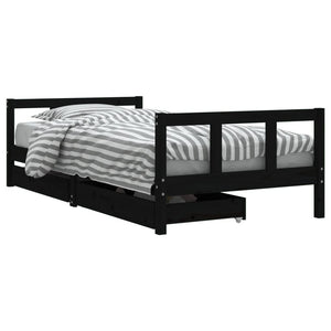 Barnesengeramme med skuffer svart 90x190 cm heltre furu