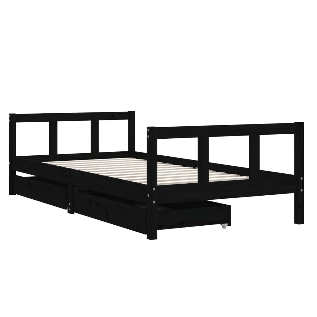 Barnesengeramme med skuffer svart 90x190 cm heltre furu
