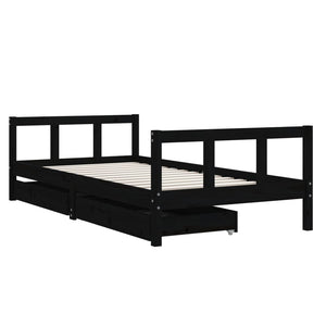 Barnesengeramme med skuffer svart 90x190 cm heltre furu