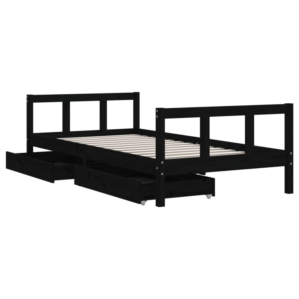 Barnesengeramme med skuffer svart 90x190 cm heltre furu