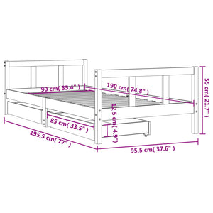 Barnesengeramme med skuffer svart 90x190 cm heltre furu