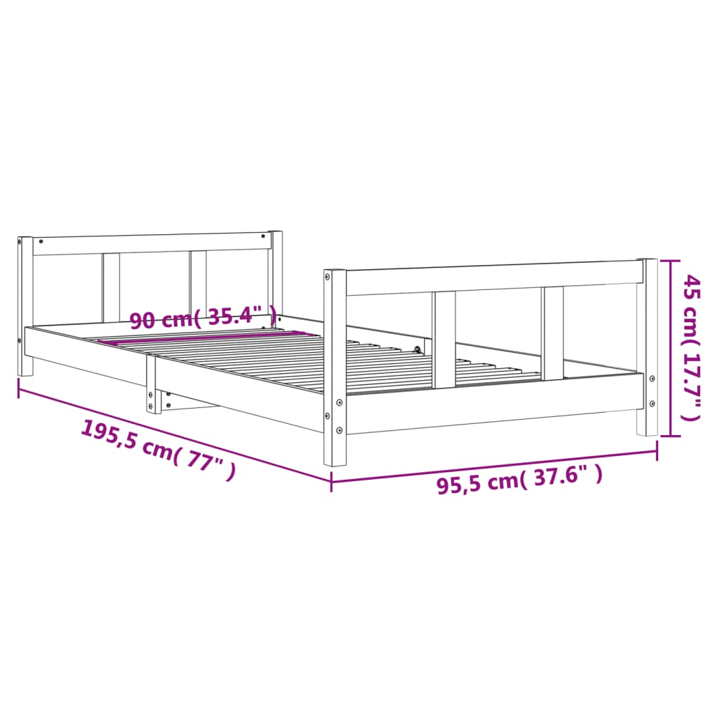 Barnesengeramme 90x190 cm heltre furu