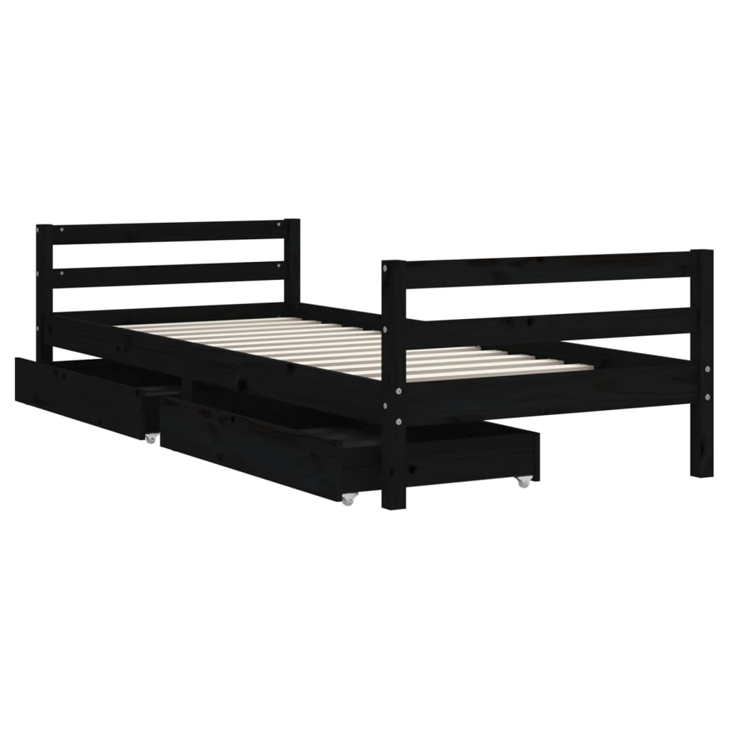 Barnesengeramme med skuffer svart 90x200 cm heltre furu