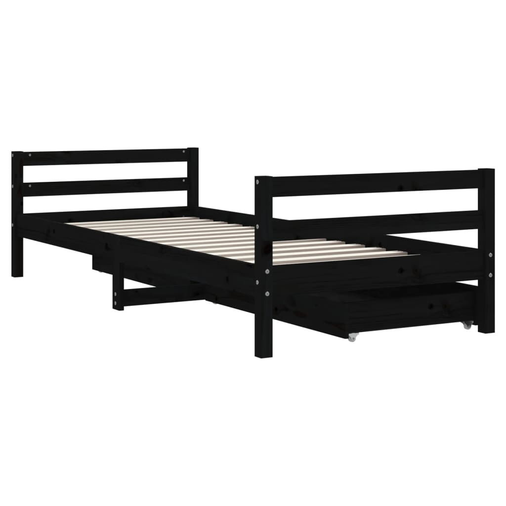 Barnesengeramme med skuffer svart 90x200 cm heltre furu