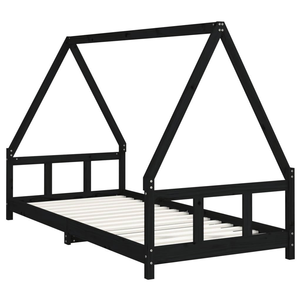 Barnesengeramme svart 90x200 cm heltre furu