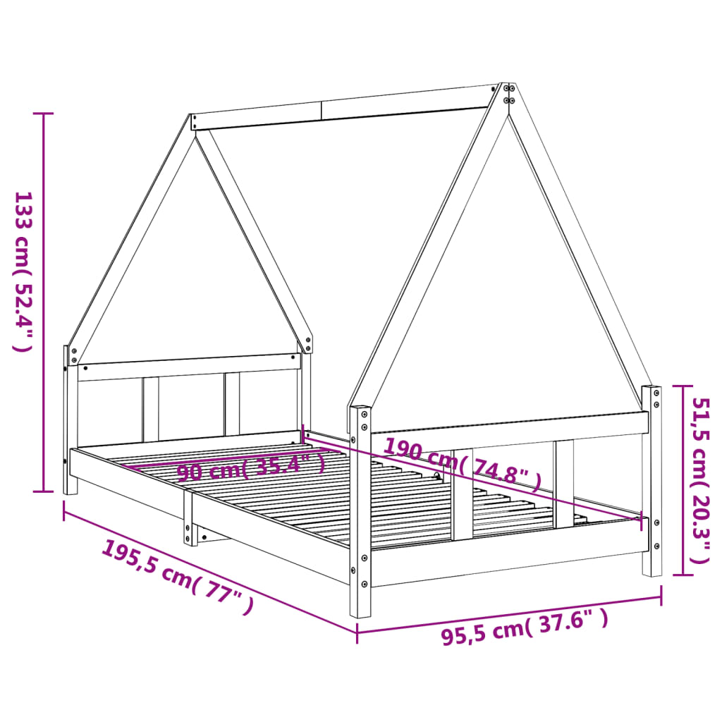 Barnesengeramme 90x190 cm heltre furu