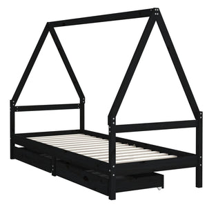 Barnesengeramme med skuffer svart 90x190 cm heltre furu