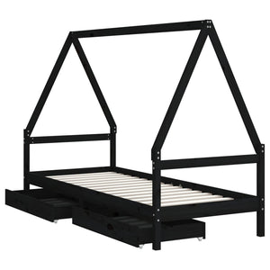Barnesengeramme med skuffer svart 90x190 cm heltre furu
