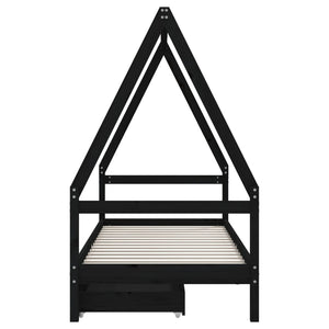 Barnesengeramme med skuffer svart 90x190 cm heltre furu