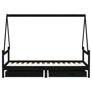 Barnesengeramme med skuffer svart 90x190 cm heltre furu