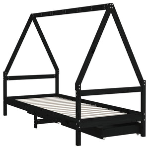 Barnesengeramme med skuffer svart 90x190 cm heltre furu