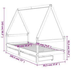 Barnesengeramme med skuffer svart 90x190 cm heltre furu