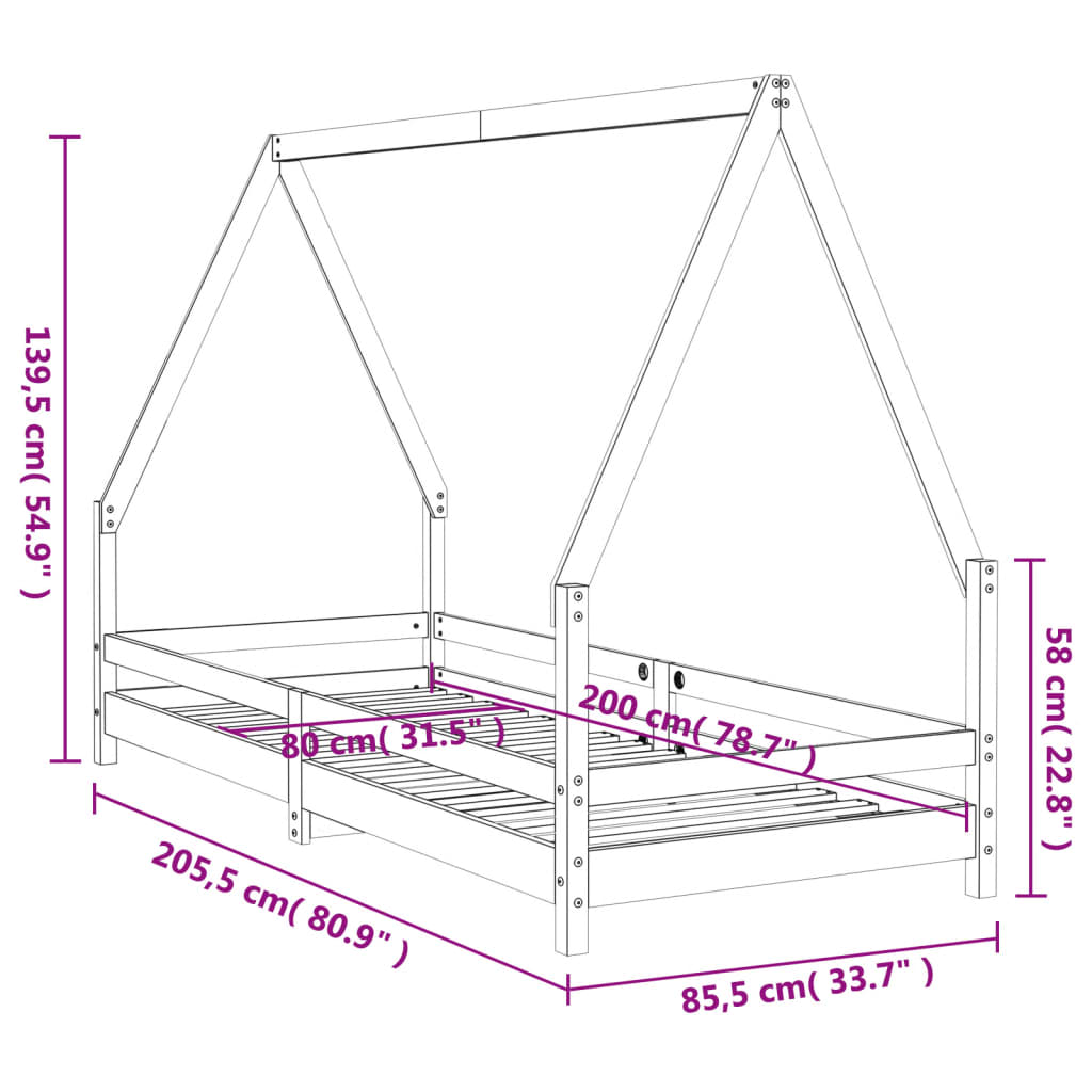Barnesengeramme 80x200 cm heltre furu