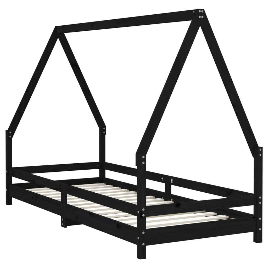 Barnesengeramme svart 90x200 cm heltre furu