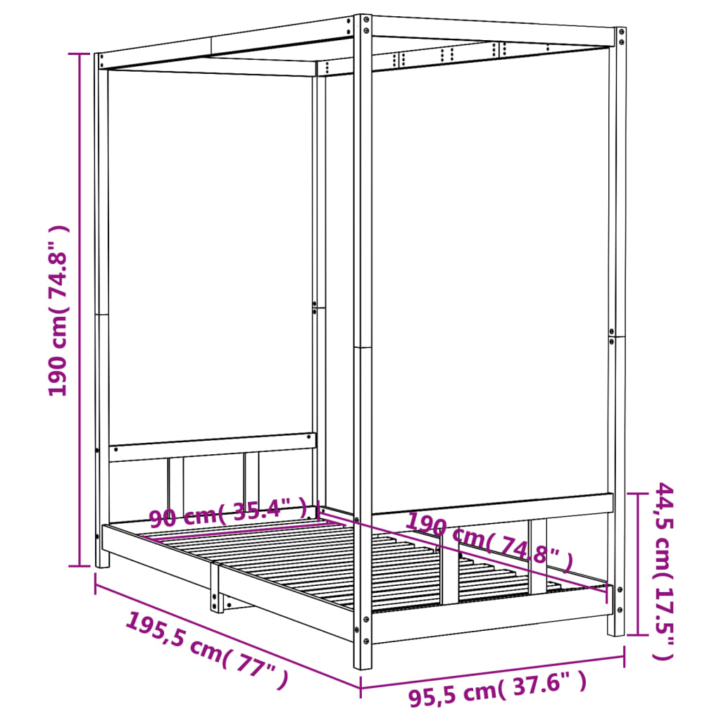 Barnesengeramme 90x190 cm heltre furu
